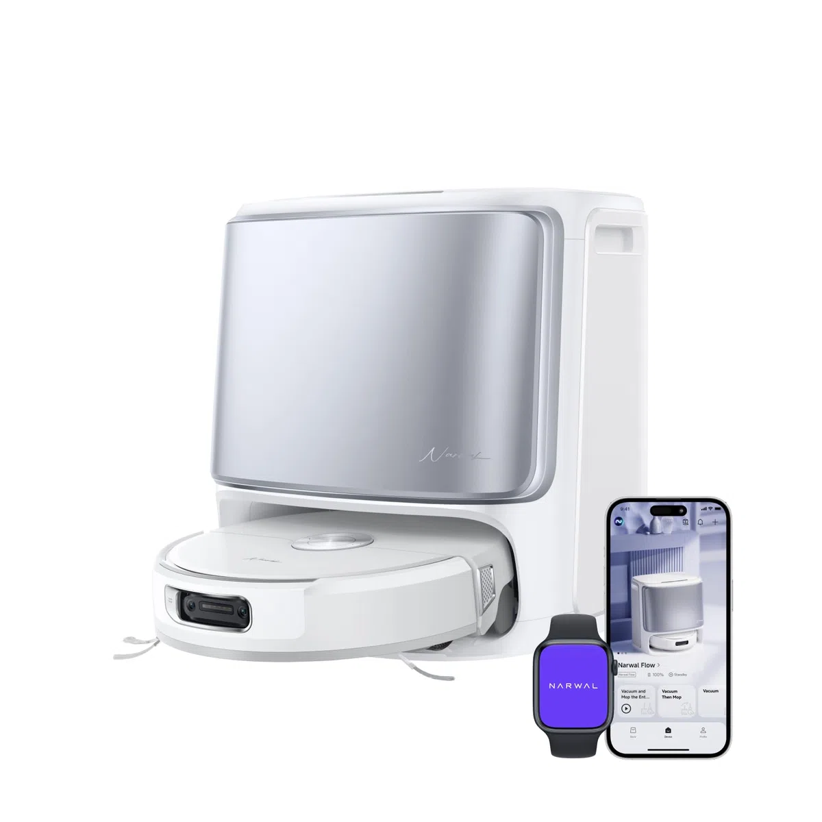 NARWAL Flow Robot Aspirapolvere Lavapavimenti All-in-one FlowWash Autopulizia, Aspirazione 22000Pa, Fotocamera AI, Pulizia Tappeti Autosvuotamento, Acqua 45-80°C e Asciugatura
