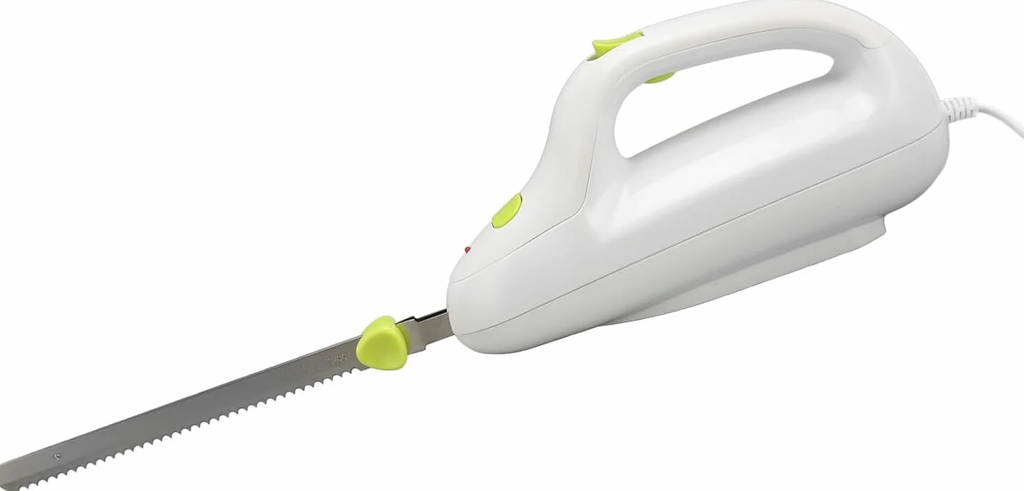 Zerodis - Coltello elettrico dentato per carne, portatile, ideale per pane, carne congelata, prosciutto, pomodori e tacchino, manico ergonomico, leggero e facile da pulire