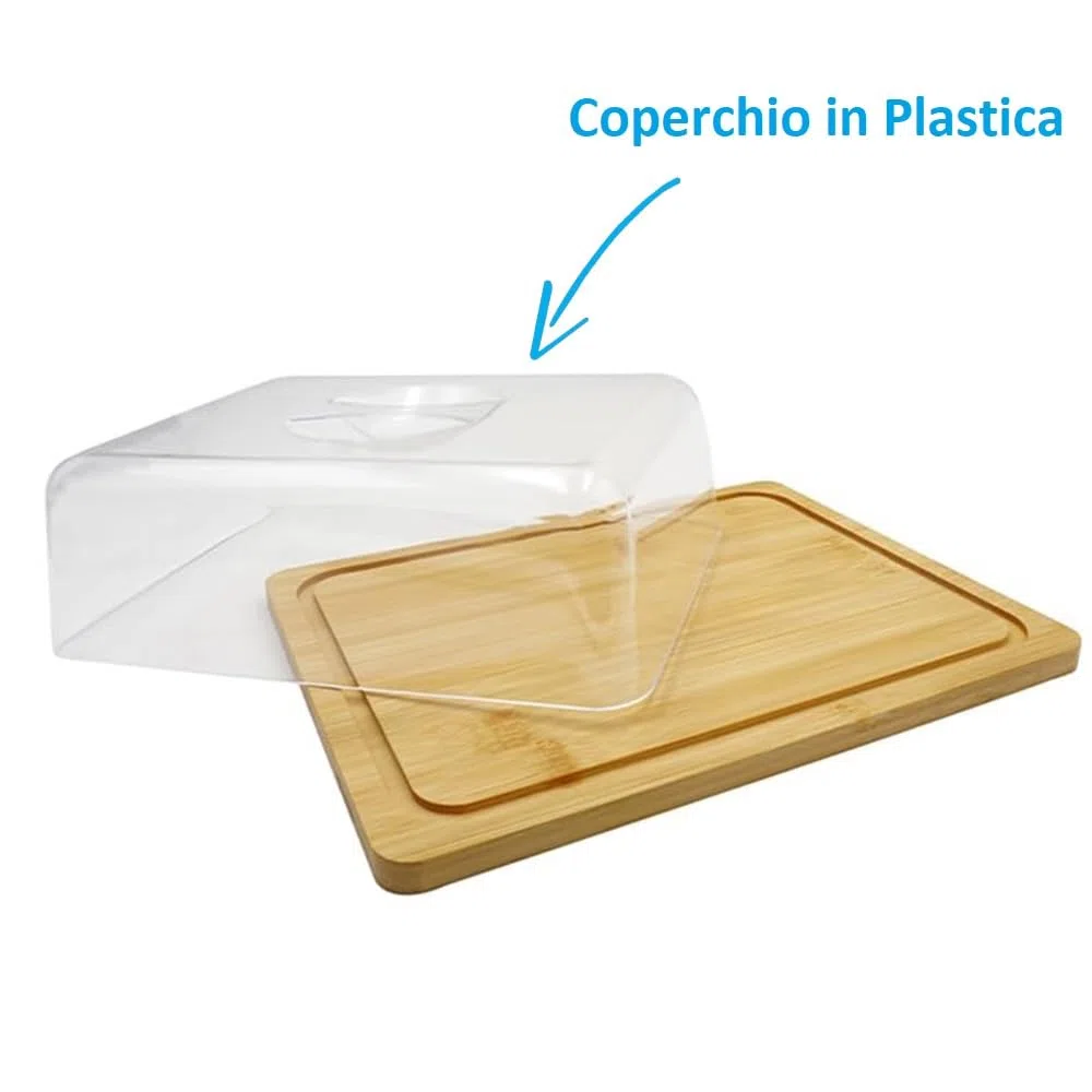 Paluplus Tagliere Rettangolare in Legno di bambù con Coperchio, Misura 24x18,5x8,5 cm, Vassoio con Maniglia, Piatto da servita per Formaggi, Salumi, Snack, Aperitivo -5998F