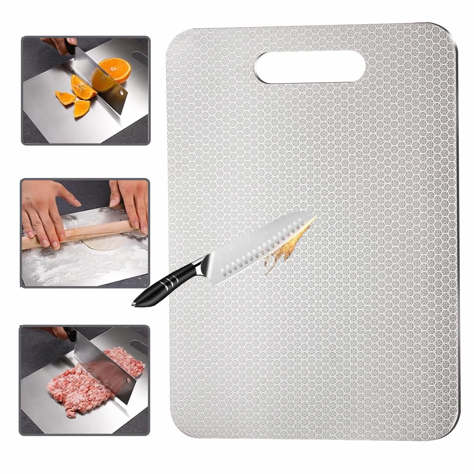 Tagliere Acciaio Inox, Tagliere in Titanio per Cucina, Nuova Versione - Resistente ai Graffi, Completamente Senza BPA, Essere Lavato in Lavastoviglie
