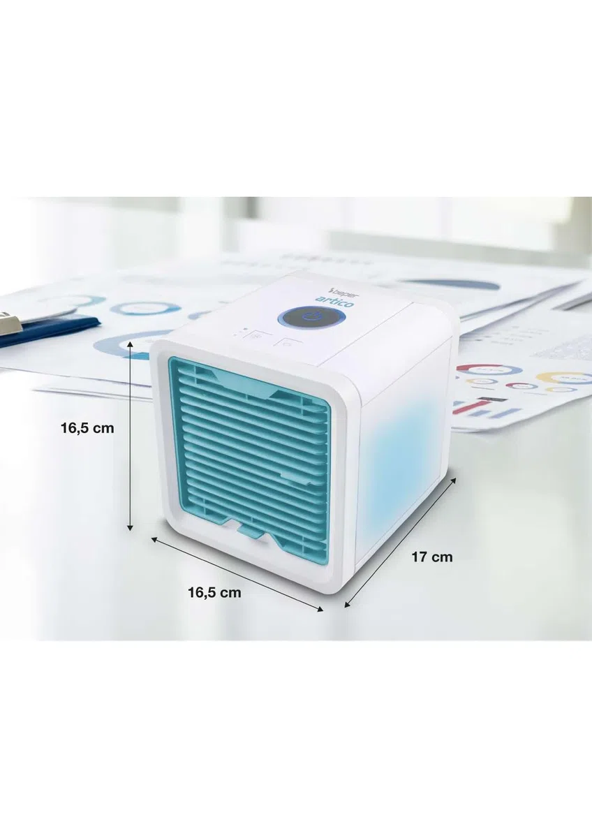 Beper P206RAF200 Mini Raffrescatore Da Tavolo, Umidificatore, Climatizzatore Personale Portatile, Cavo USB, 3 Velocità, 7 Luci Led Cromoterapia, Mini Air Cooler