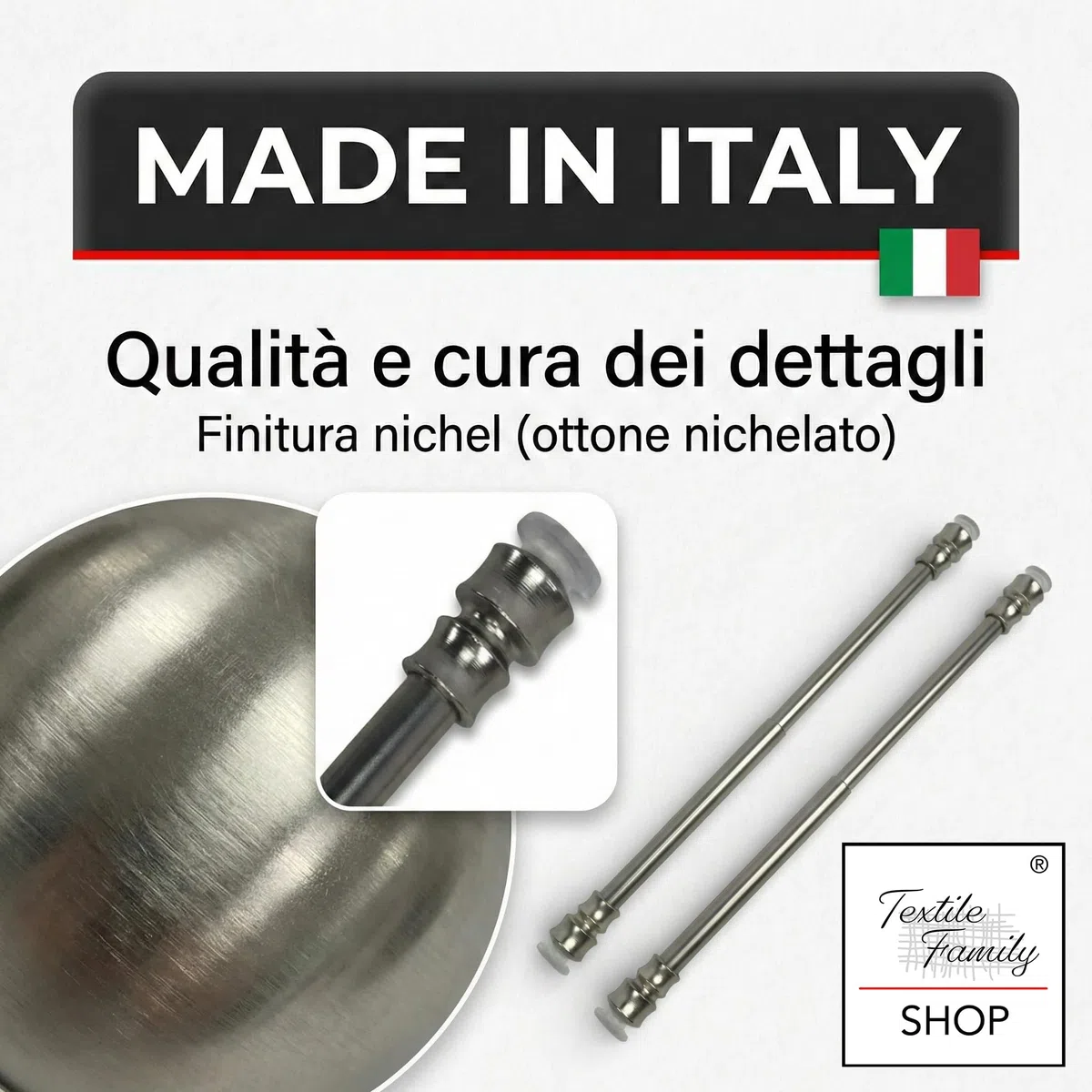 Coppia ASTINE Tex Ottone NICHELATO A Molla Pressione Regolabili per Tenda a Vetro - Cm. 50-60