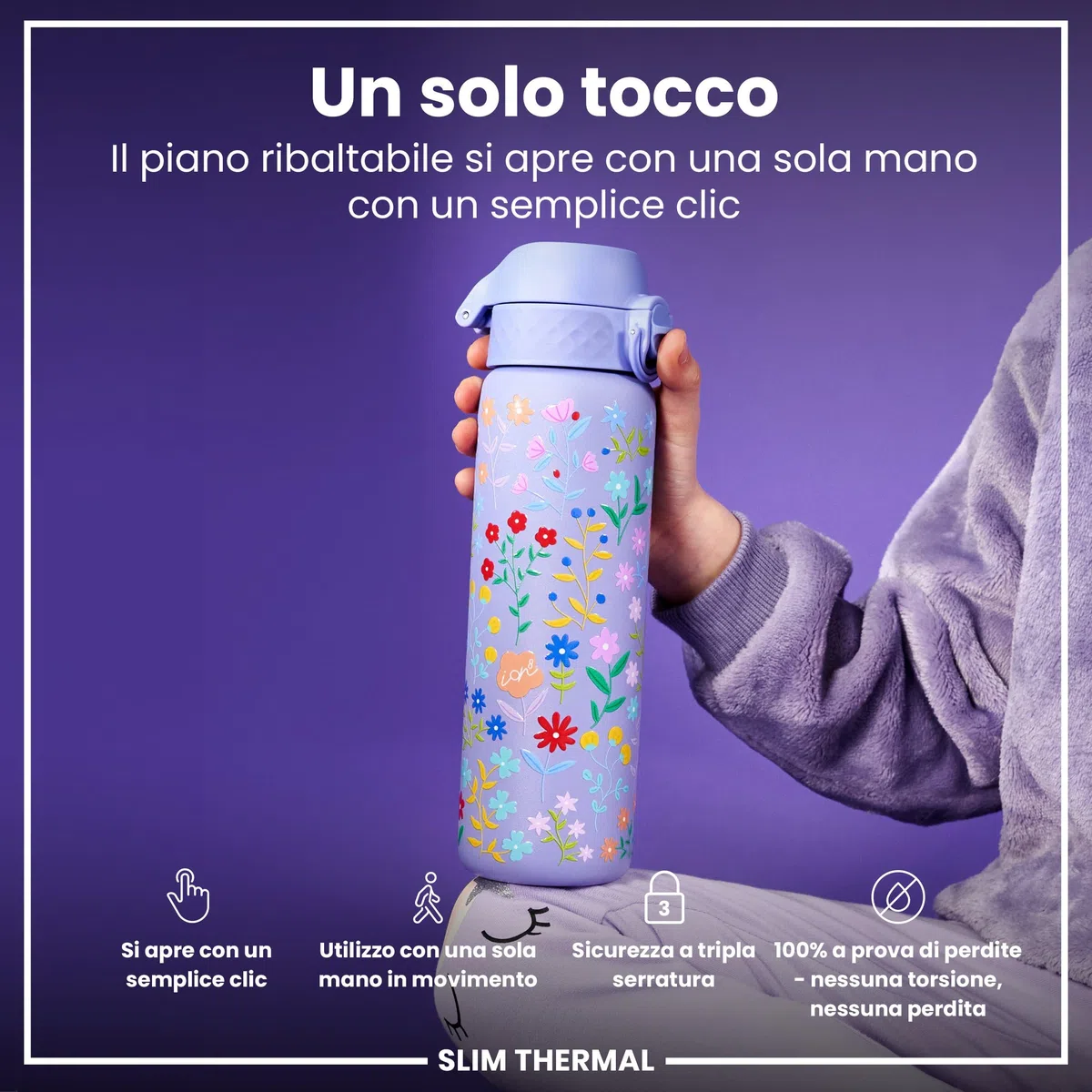 Ion8 Borraccia Termica in Acciaio Isolato, 500ml, a Prova di Perdite, Facile da Aprire, Serratura Sicura, Lavabile in Lavastoviglie, Maniglia per il Trasporto, Facile Pulizia,Floreale Delicato