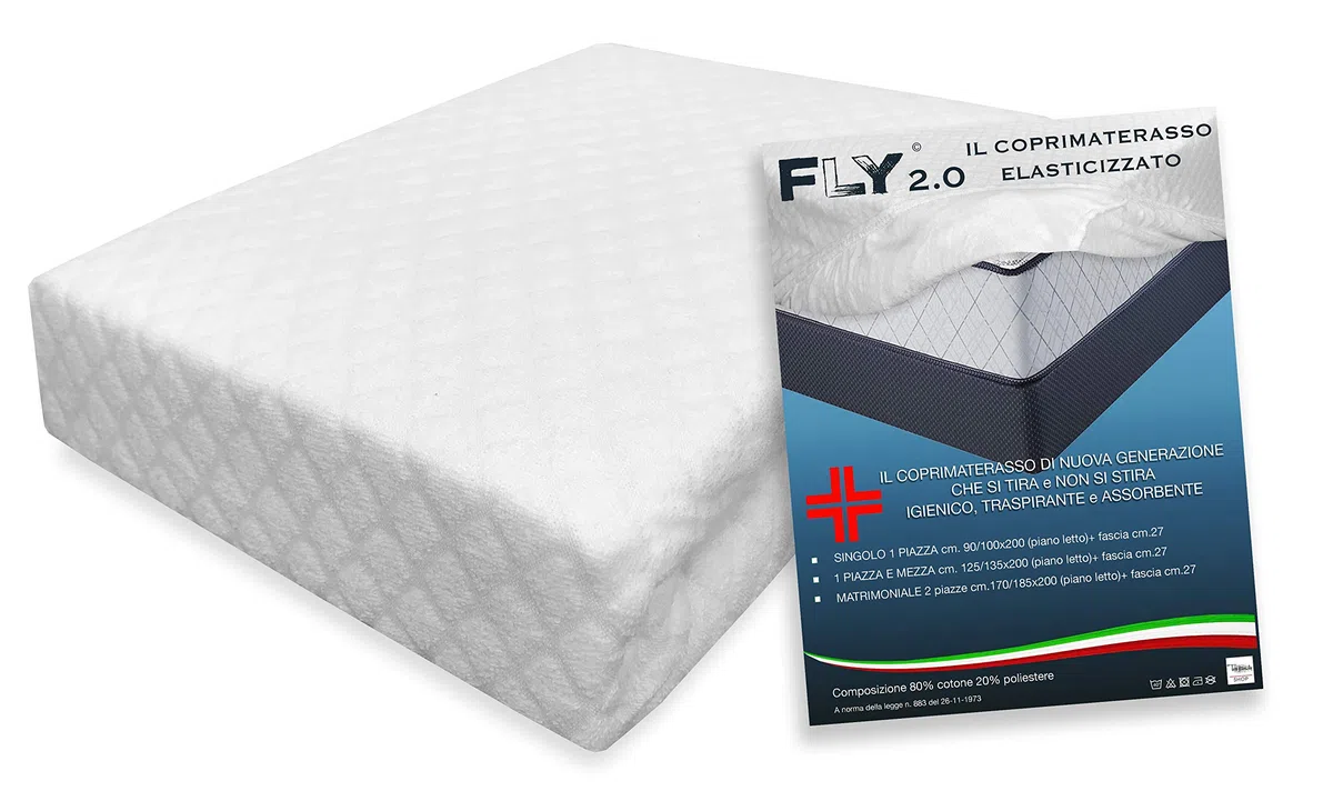Coprimaterasso Elasticizzato Fly 2.0 Spugna Jacquard con Angoli, Traspirante, Anti-piega, Lavabile, Fresco e Caldo, Adattabile a Tutti i Materassi - MATRIMONIALE 2 PIAZZE