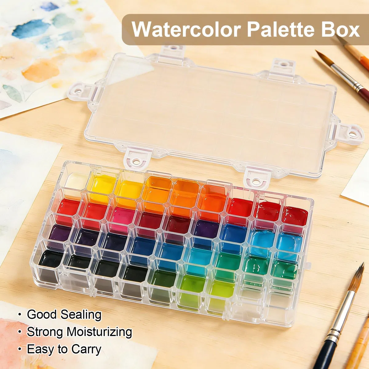 WANDIC scatola per pittura ad acquerello, 1 pz, 36 pozzetti, contenitore vuoto per pittura ad acquerello, acrilico e pittura ad olio