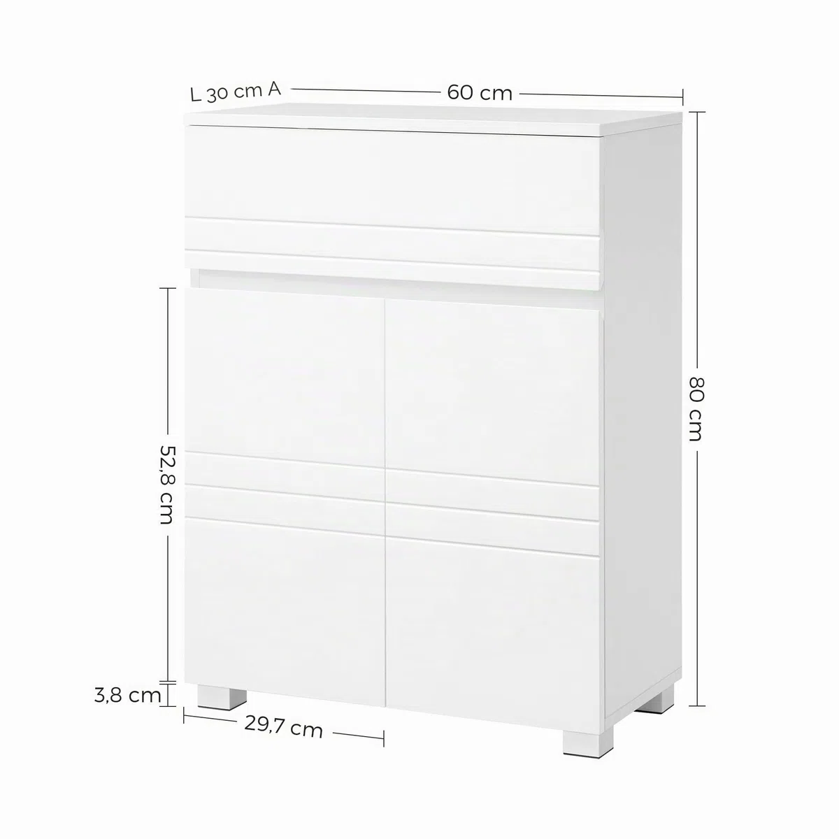 VASAGLE Armadietto da Bagno, Mobile da Bagno con Cassetto e Doppia Anta, Ripiano Regolabile, Mobiletto Multiuso per Corridoio Ingresso, 60 x 30 x 80 cm, Bianco BBK140W01