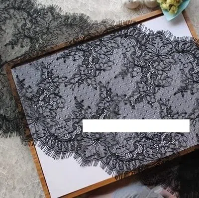 Finiture in pizzo, 3 metri di lunghezza 24,5 cm di larghezza doppio bordo for ciglia rifiniture in pizzo Chantilly rifiniture in pizzo da sposa rifiniture in pizzo francese(Black)