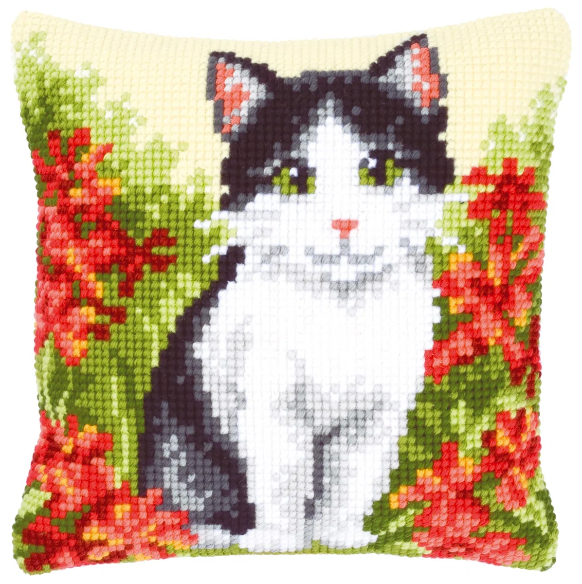 VERVACO Kit Cuscino Punto Croce Gatto nel Campo dei Fiori Set Ricamo Principianti Cuscini Gobelin Decorativi ca. 40 x 40 cm Accessori per Lavoretti Creativi DIY Casa Decor Hobby Adulti Cross Stitch