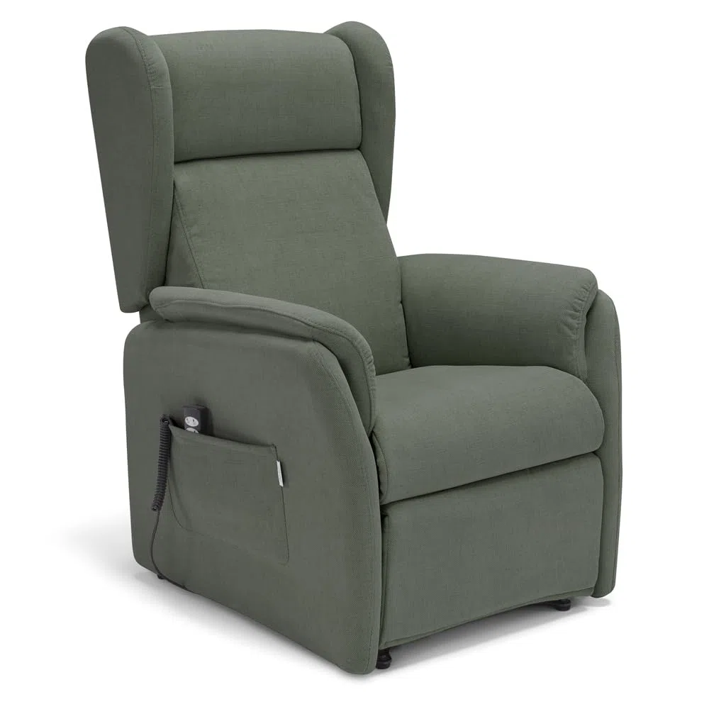 Poltrona relax elettrica FIRENZE MADE IN ITALY per anziani e disabili con kit batteria optional, 2 motori, 4 ruote, optional antimacchia (Senza Kit Batteria, Tessuto Antimacchia, Verde Foresta)