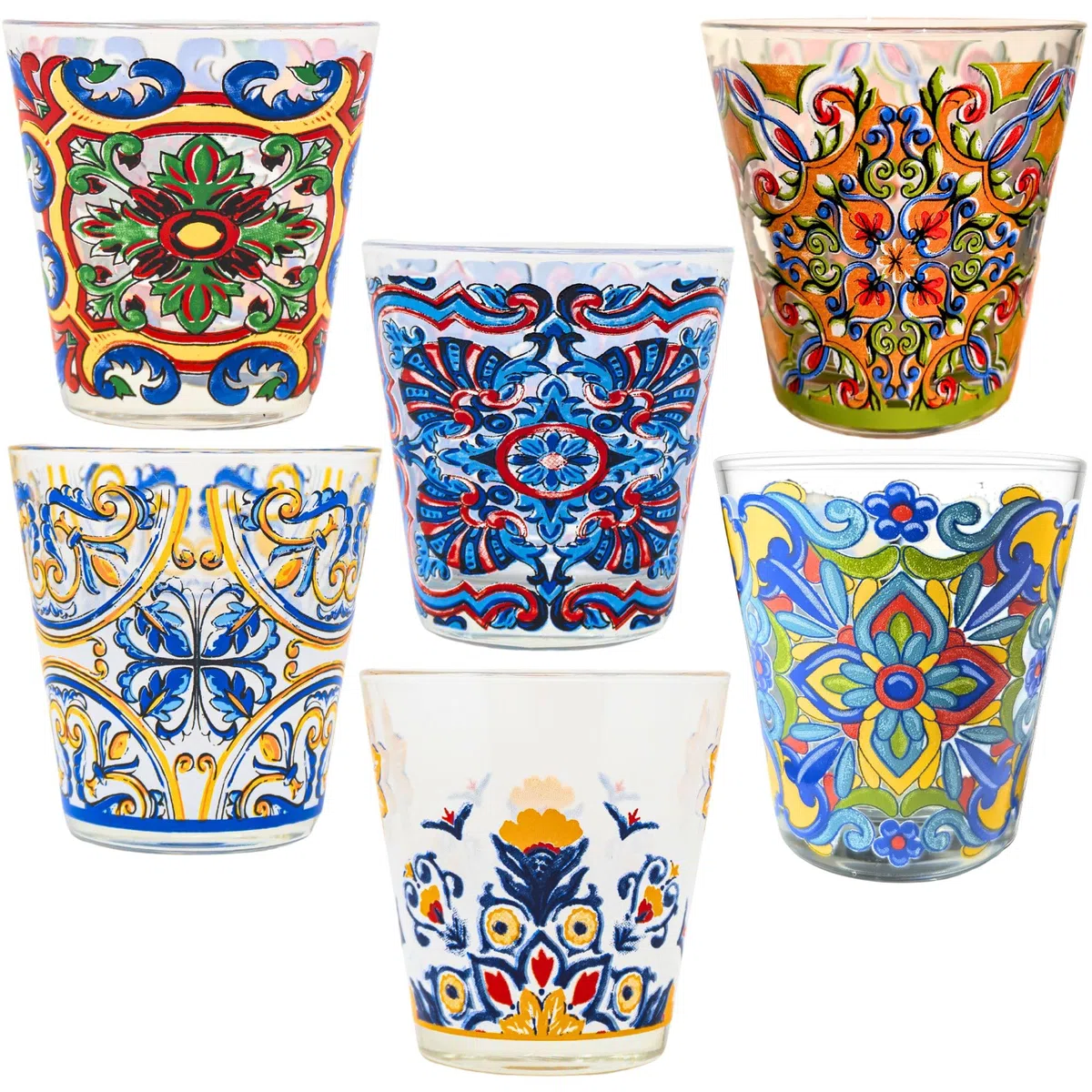 NAMAI - Set 6 Bicchieri Colorati Vetro, 270 ML, Design Unico, Adatti alla Lavastoviglie e Microonde, Vetro Resistente, Colori Vivaci, Idea Regalo, Made In Italy