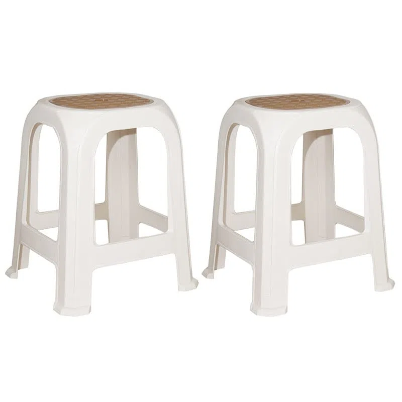 VIRSUS 2 Sgabelli da bagno in plastica 7348, misura 31x27x46 cm, sgabellino Multiuso per bambini e adulti per cucina, cameretta, Vari colori (bianco e marrone)