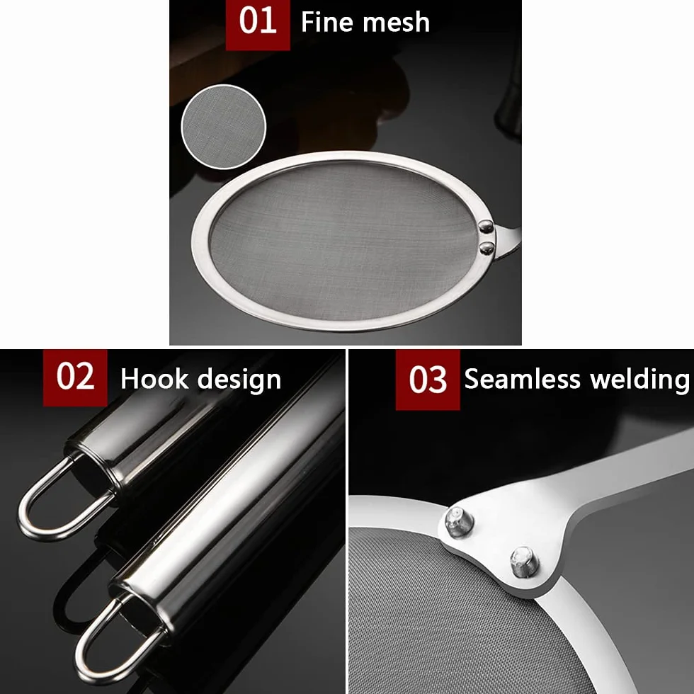 3 Pezzi Colino in Acciaio Inox, Schiumarola in Acciaio Inox, Setaccio a Maglia Fine Colino Set, Maglia Fine Schiumarola da Cucina, 3 Specifiche, per Filtrare Residui di Grasso