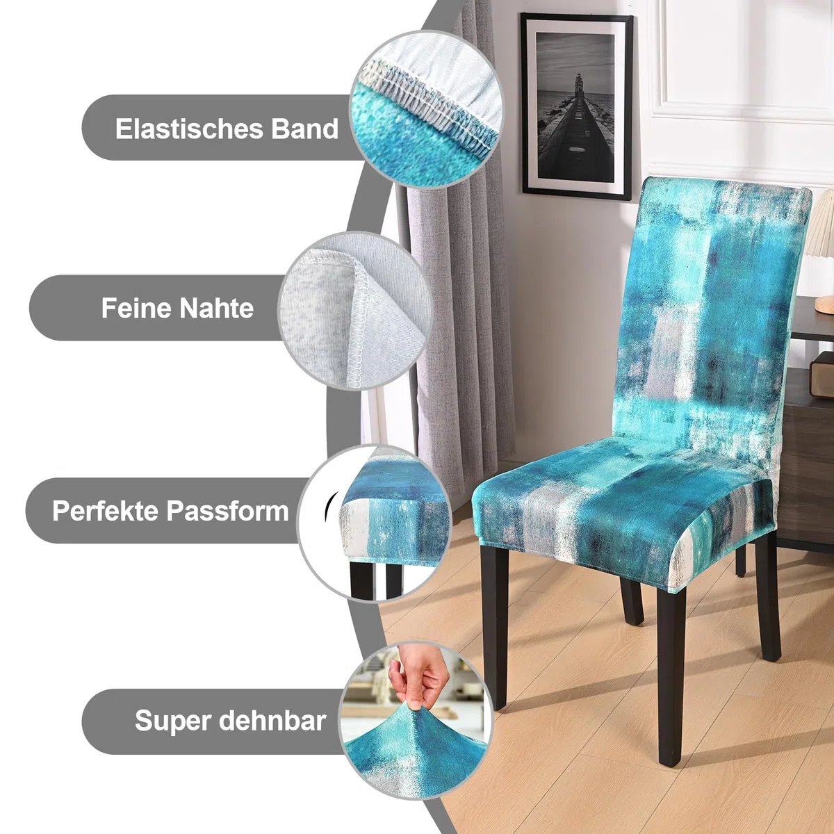 Alishomtll Set di 4/6 coprisedia elasticizzati per sedia basculante, coprisedia elastici, rimovibili, lavabili per sala da pranzo, ristorante, hotel, banchetti, matrimoni (blu turchese, 6 pezzi)