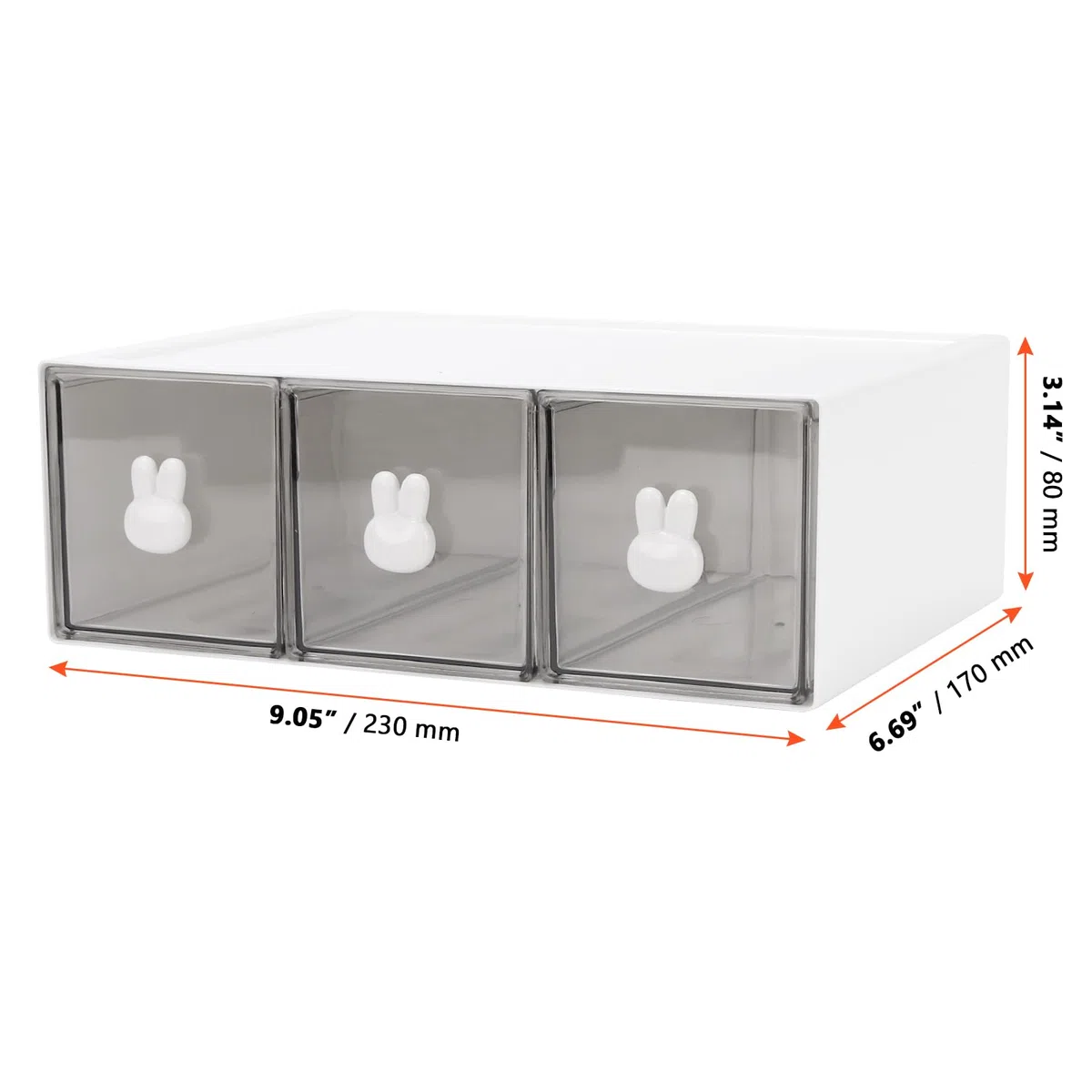 SINJEUN 2 scatole da tè impilabili da 23 x 17 x 8 cm, con 3 cassetti, in plastica con adesivo, scatola per tè, caffè, cucina, bagno, ecc