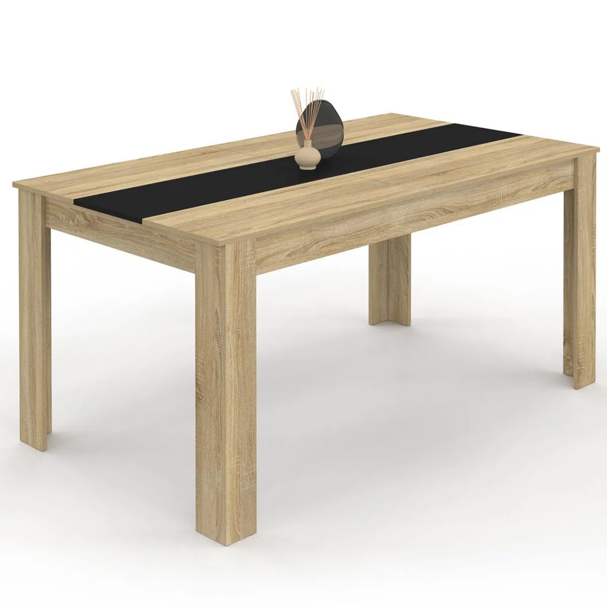 IDMarket - Tavolo da pranzo rettangolare GEORGIA per 8 persone in simil-faggio e nero 160 x 80 cm