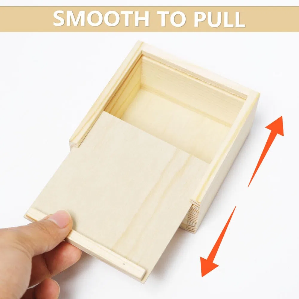 6 Pezzi Scatole in Legno con Coperchio Scorrevole 10x10x5cm Piccole Scatole di Legno Portaoggetti Naturale Non Finite Cassetta Legno Quadrate per Gioielli e Artigianato Fai da te