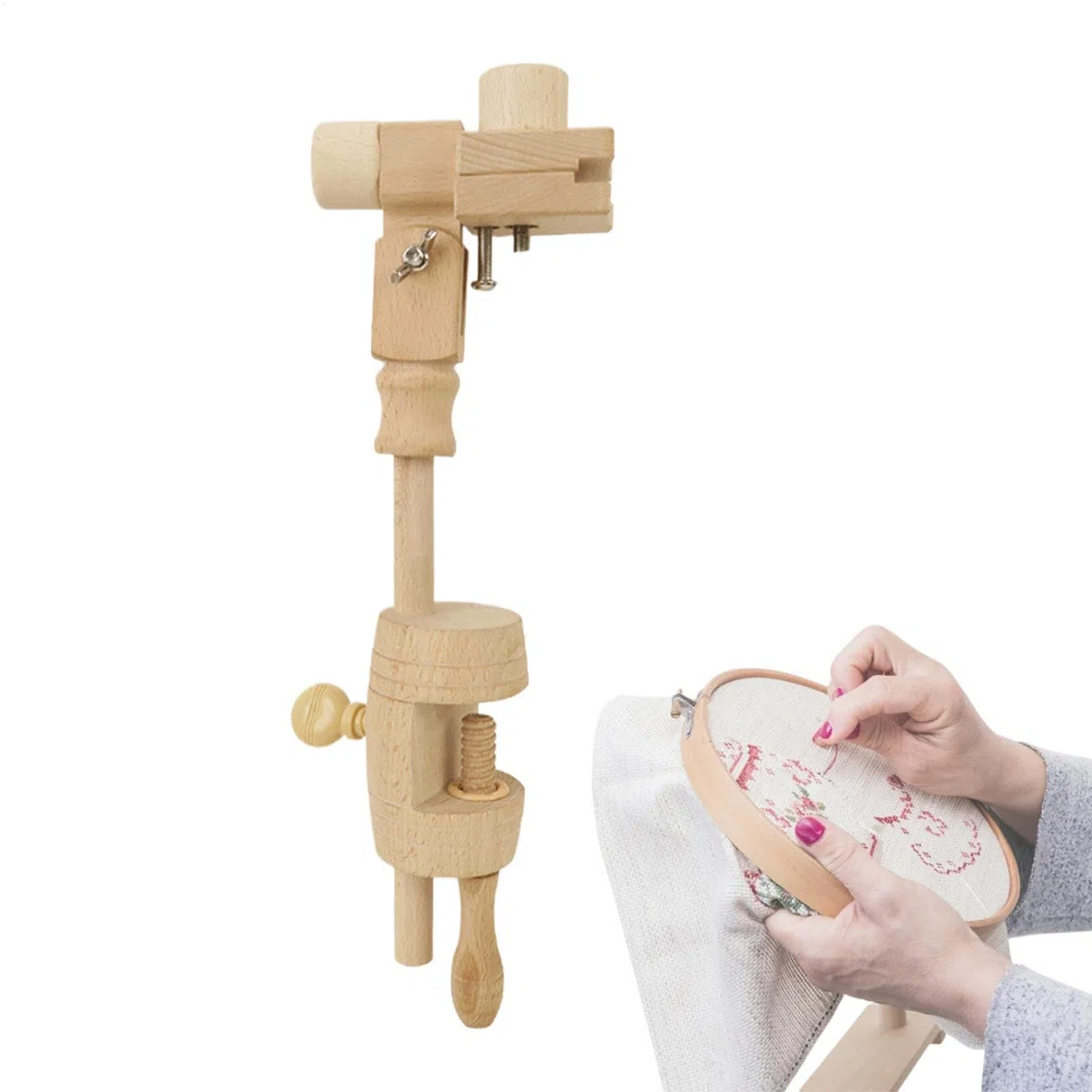 Renopfect Supporto per telaio da ricamo, supporto per ricamo in legno, regolabile a 360 gradi, supporto per telaio in legno regolabile, tavolo da lavoro a mano