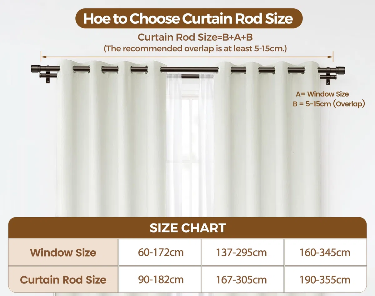HOTOZON Bronze Bastone da Tenda Doppio 167-305 cm, 25 mm Estensibile Bastone Tenda Doppio Montado en la Pared con Remates de Tapa Para Ventanas