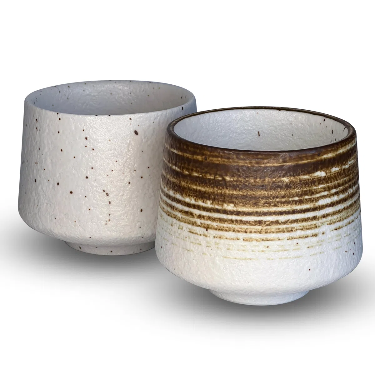 shizuro Set di tazze giapponesi – 2 pezzi da 190 ml – tazza in ceramica di alta qualità per caffè, cappuccino e tè – sostenibile asiatica vintage – design retrò moderno (marrone bianco)
