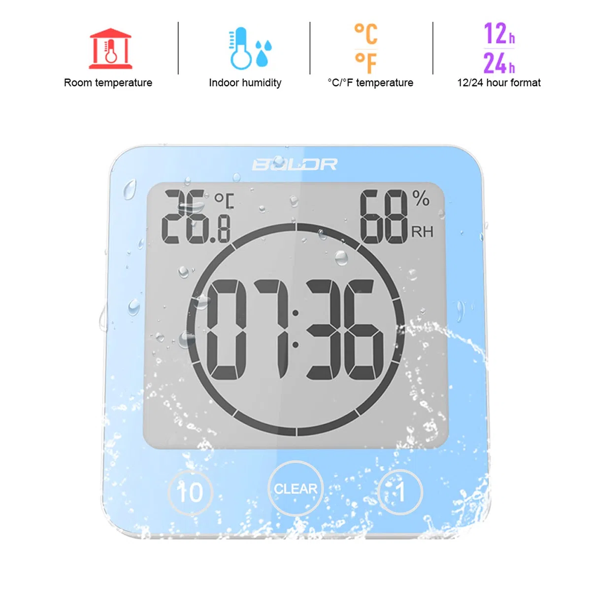 Orologio da Bagno Orologio digitale da Bagno LCD sveglia doccia digitale impermeabile controllo Touch ℃/℉ temperatura umidità alimentato batteria per doccia cucina