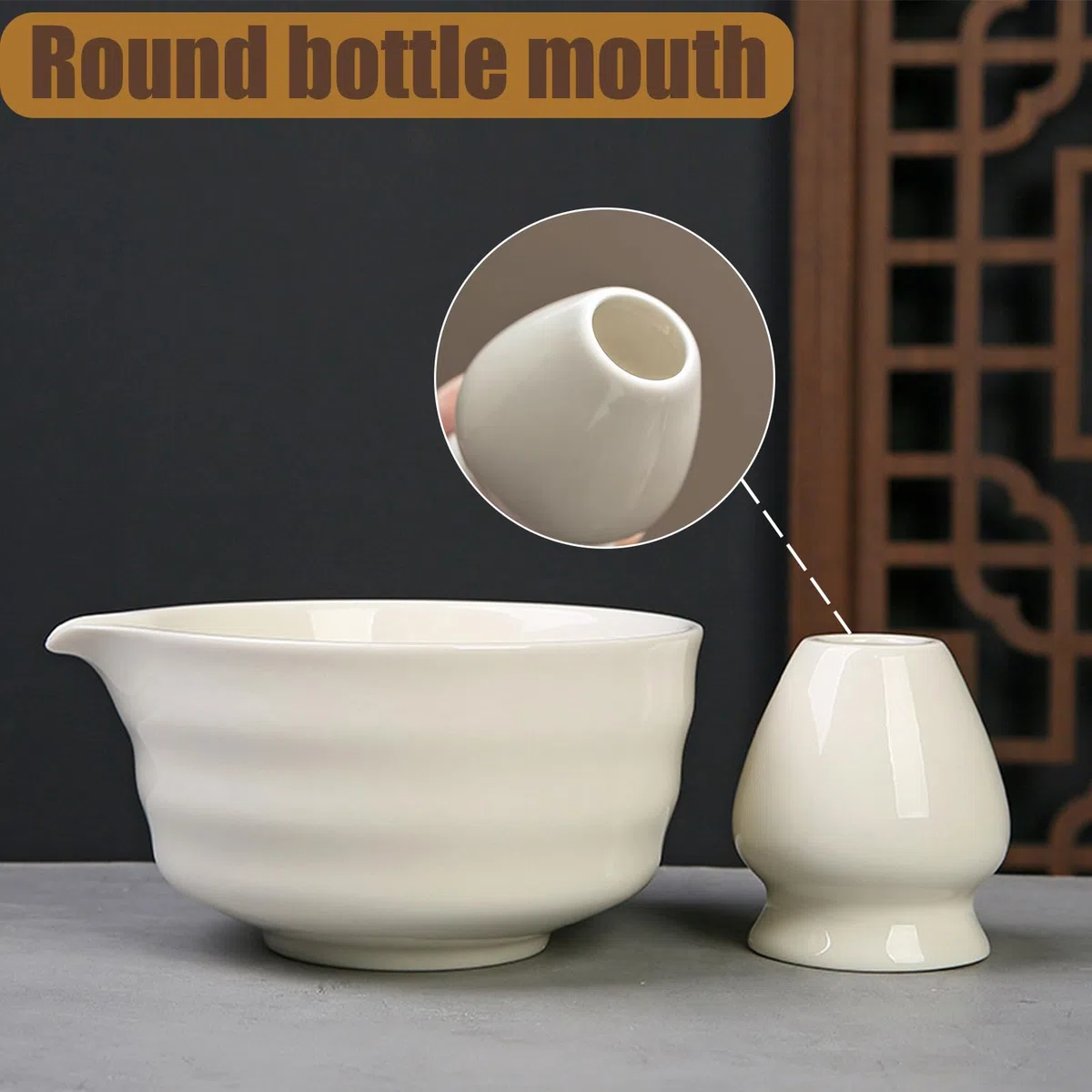 Set Matcha da 7 Pezzi in Stile Giapponese – Kit per la Cerimonia del Tè con Frusta in Bambù, Ciotola da 500ml, Cucchiai, Setaccio, Supporto per Frusta e Panno – Accessori Completi per Matcha (Bianco)