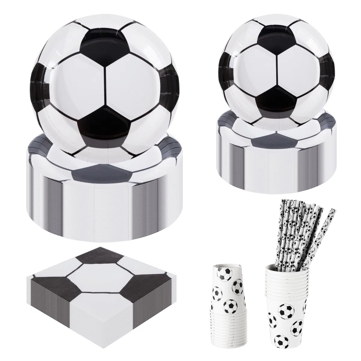 CEILIWEN Set Completo per Feste a Tema Calcio 125PCS - 25 Piatti di Carta Premium (9” & 7”), Bicchieri, Tovaglioli e Cannucce - Decorazioni per Compleanni a Tema Mondiali e Sportivo