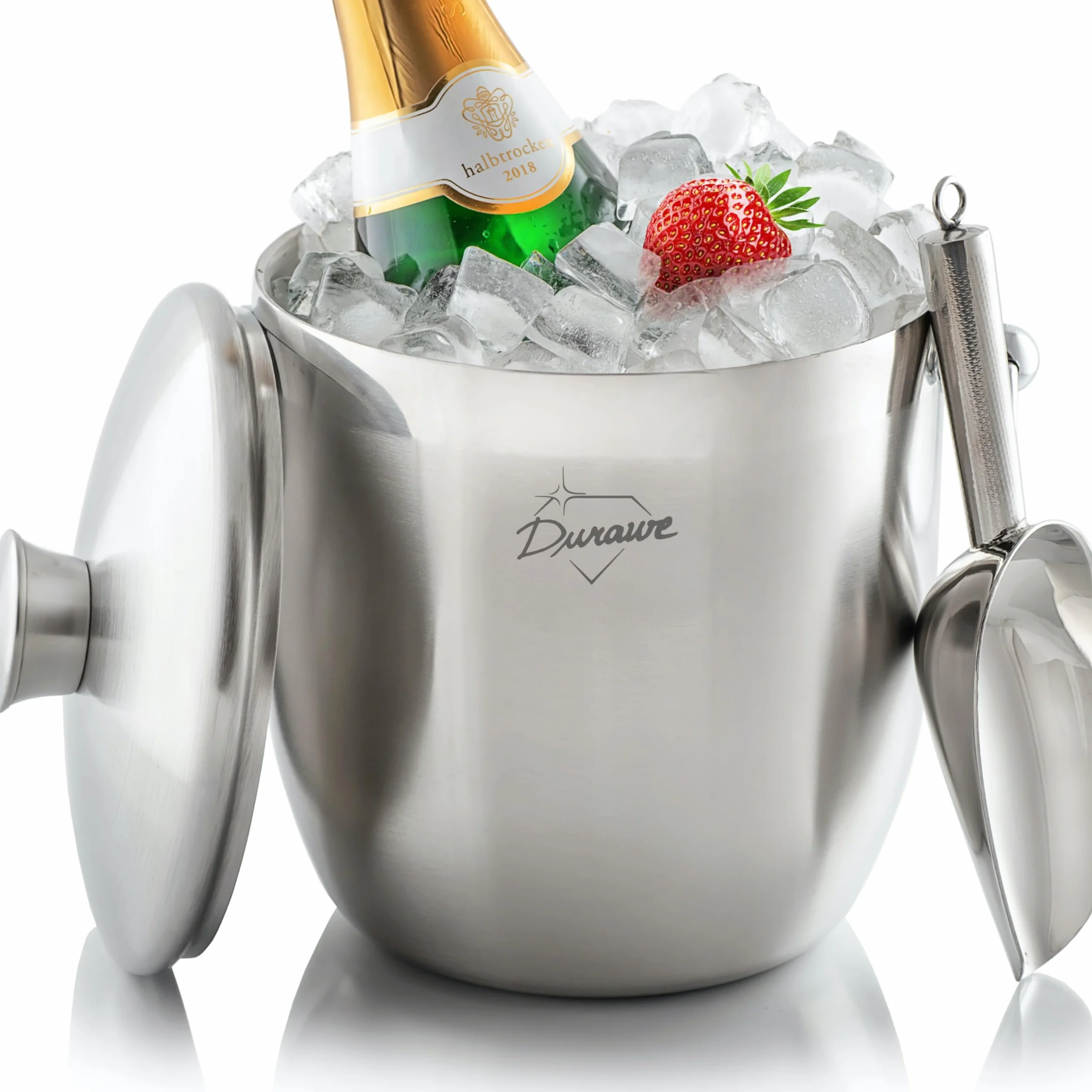 Esclusivo Secchiello per Ghiaccio Isolato - Secchiello per Champagne A Doppia Parete - 3L Secchiello Ghiaccio Champagne in Acciaio Inox per Feste con Coperchio, Colino, Pinze Ghiaccio Paletta Ghiaccio