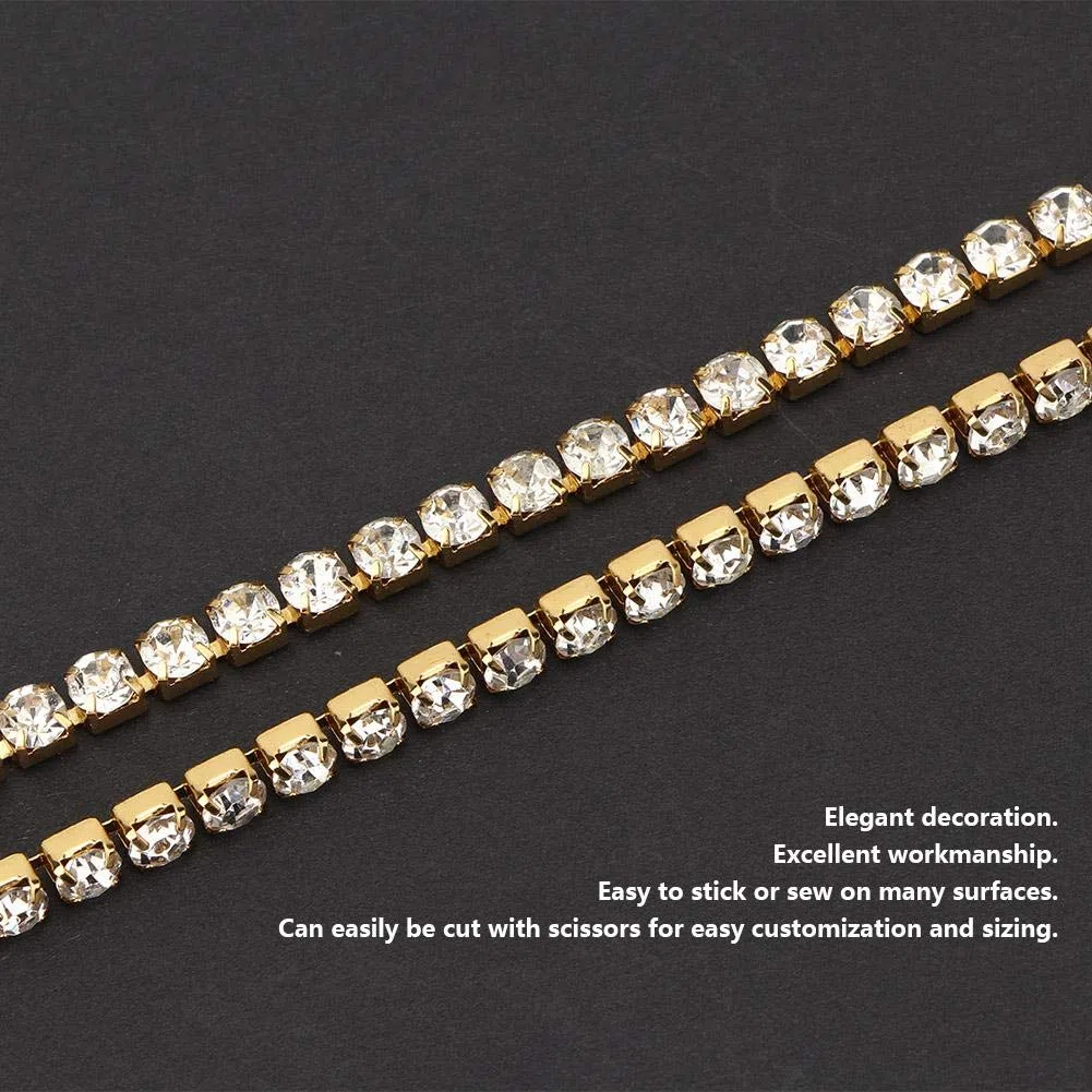 Nastro di da 10 Iarde, Rotolo di Rifinitura a Catena in Cristallo di Diamante in Resina per la Decorazione di Cucito della Festa Nuziale del Mestiere Fai-da-te(4mm-Oro)