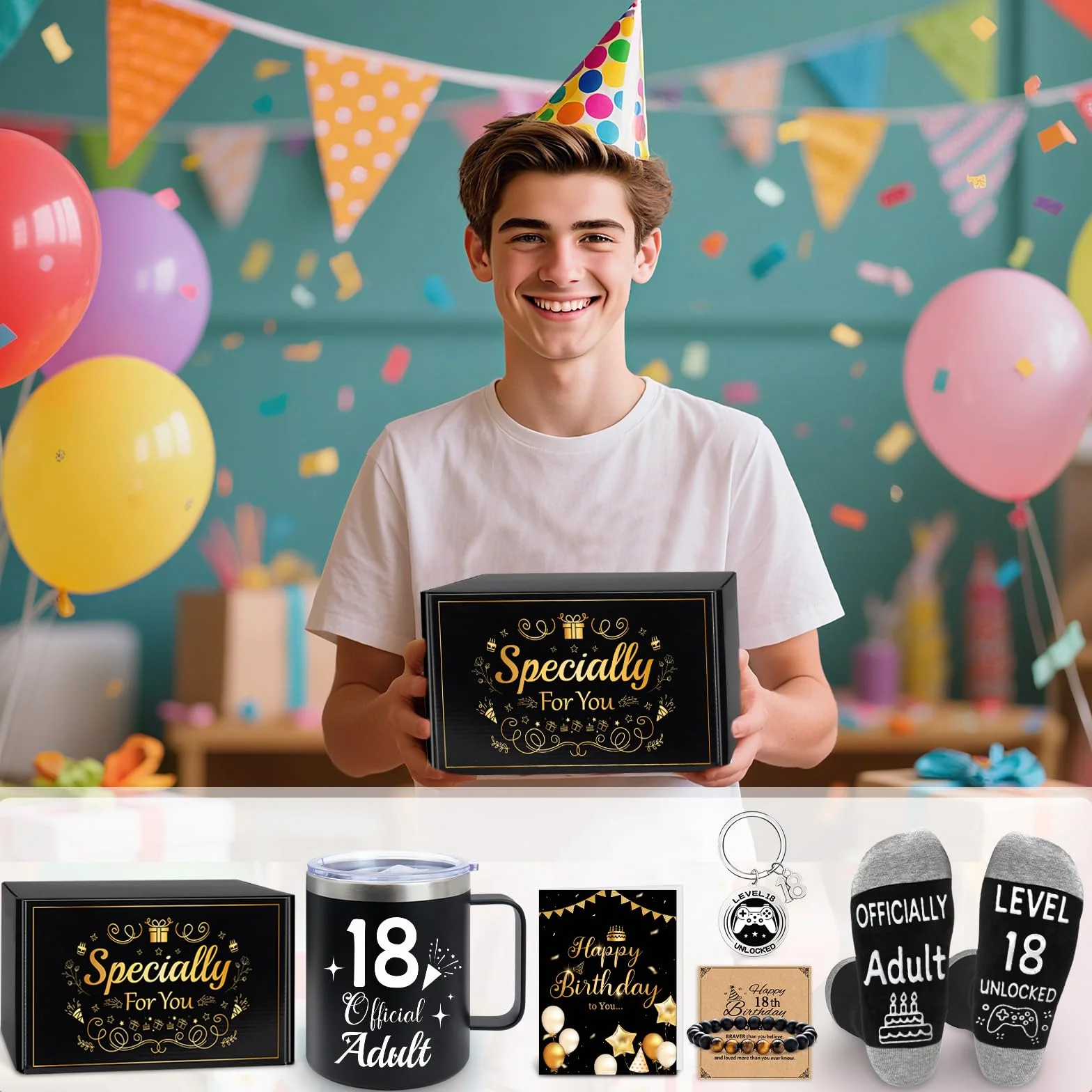 MOTONG Idee regalo di compleanno per ragazzo di 18 anni, cesti regalo unici e divertenti per ragazzi diciottesimi, regalo di diciotto anni per ragazzi, figlio, nipote, amico, compleanno