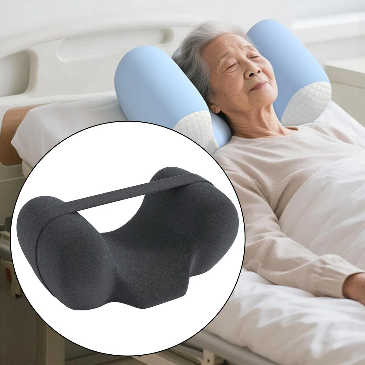 Cuscino per Dormire Supino con Supporto Ortodontico Memory Foam Sostegno Testa Collo Traspirante Copertura Rimovibile Adatto per Sedia a Rotelle Divan, Grigio Scuro