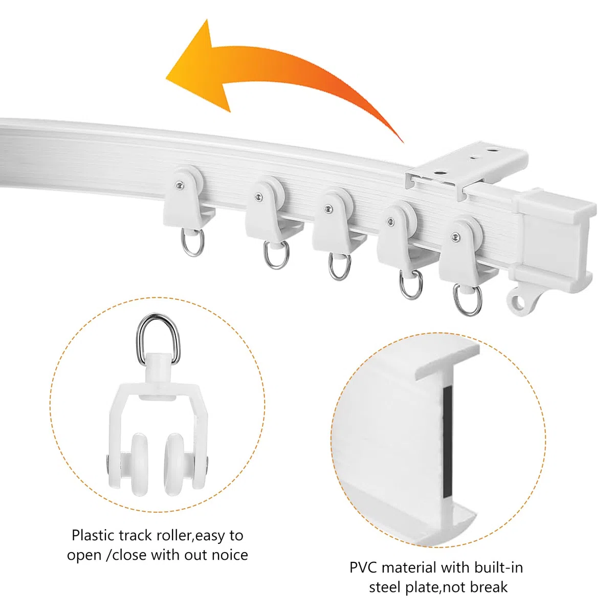 Flessibile Binario Tenda Soffitto Scorrevole, 3 Metri Binario per Tende a Soffitto Curvo Pieghevole per Tende da Doccia Divisorie Camper Finestre Camere da Letto(Bianco)