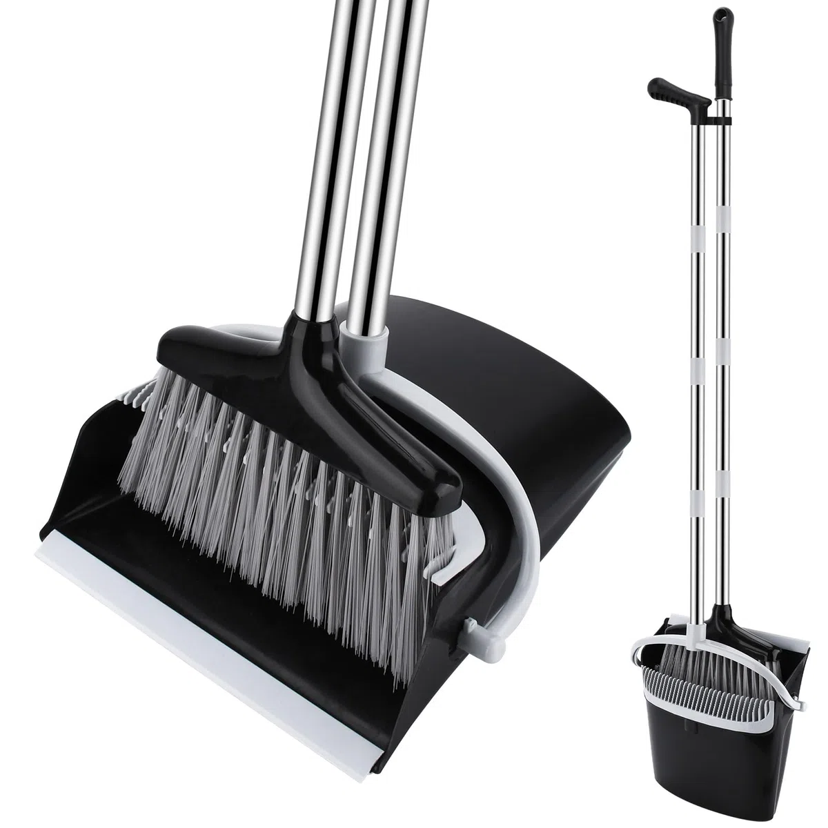 Scopa alta con Manico Estendibile a 123 cm – Set Scopa e Paletta,Kit Pulizie Leggero per Interni/Esterni,Cucina,Garage – scopa e paletta salvaspazio,con Design Moderno in Nero e grigio