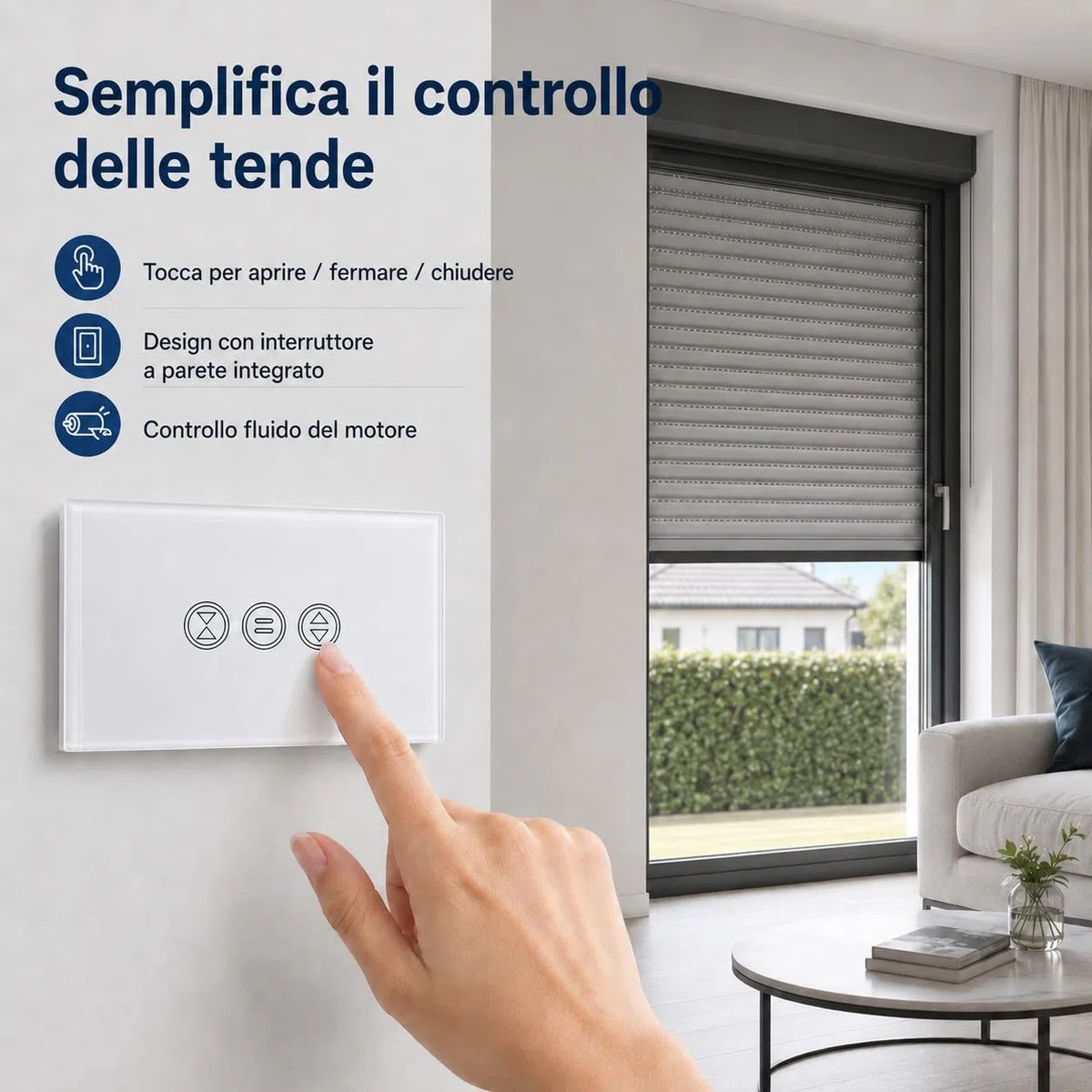 LoraTap Interruttore WiFi per Tenda, Interruttore Tattile Controllo APP o Vocale di Alexa Echo e Google Home, Interruttore Timer Telecomando per 600W CA Persiane Avvolgibili e Tapparelle Motore