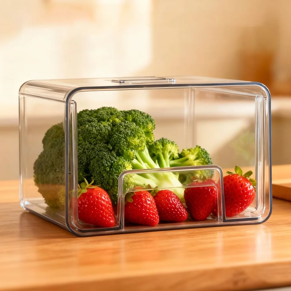 Organizer per frigorifero, cassetto [1 pezzo], estensibile e impilabile, per conservare alimenti, salsicce, contenitori trasparenti per cucina, frigorifero e armadietto