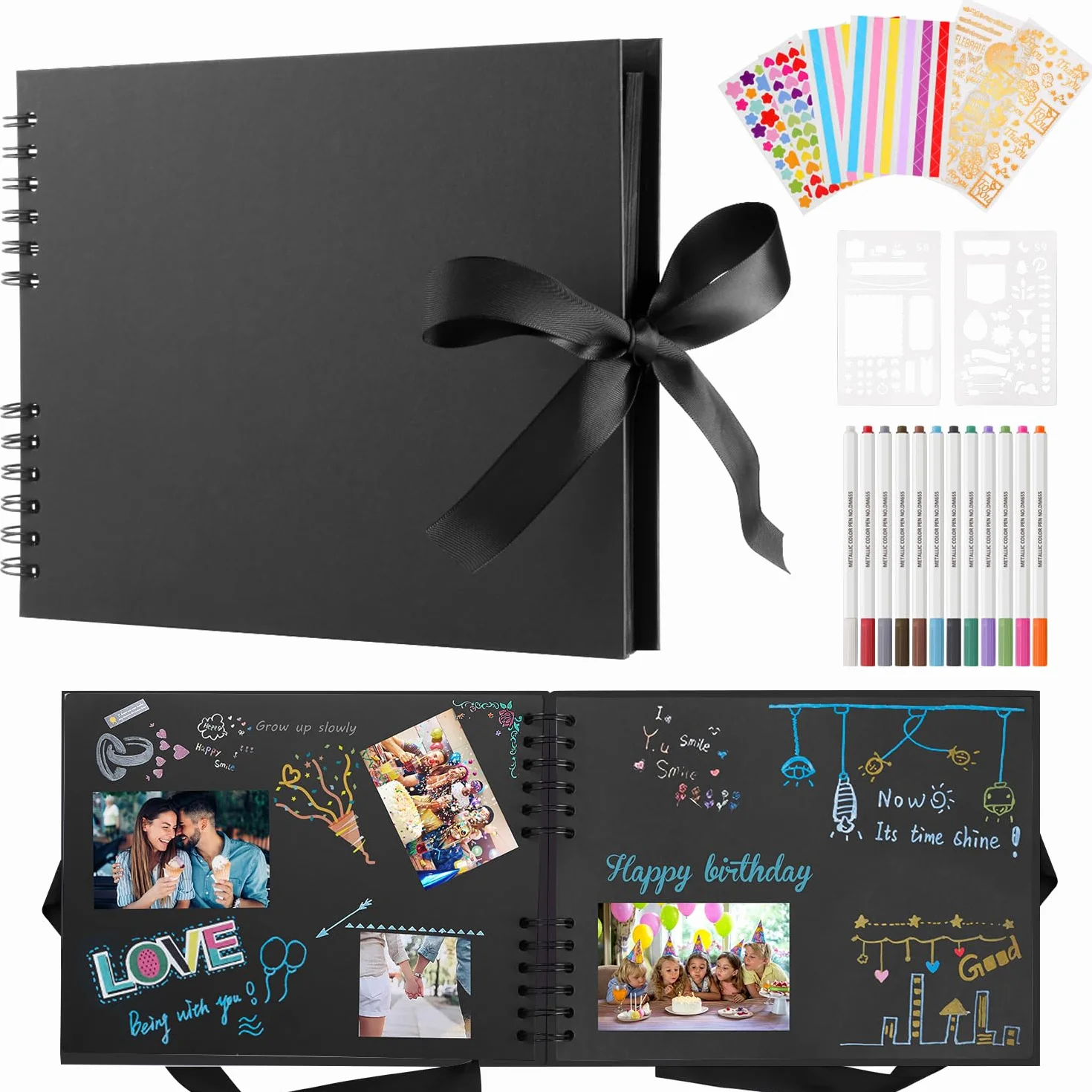 Album Fotografico per Progettare Te Stesso, 80 Pagine Nere, Fai da Te Design, per Regalo di Compleanno, San Valentino E del Bambino
