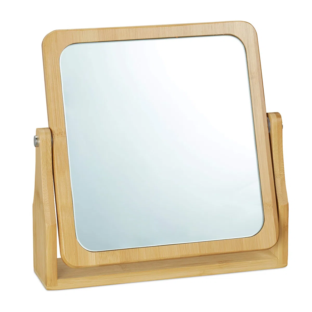 Relaxdays Specchio Trucco, Orientabile a 360°, Rettangolare, da Tavolo, per Truccarsi, HLP 27x26,5x7 cm, Bambù, legno