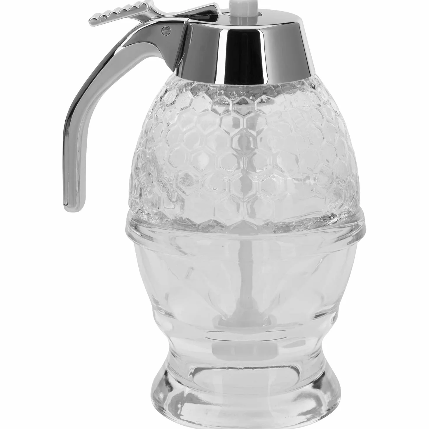 Westmark Contenitore per miele/Dispenser con supporto, Capacità: 200 ml, Vetro/Plastica, Deluxe, Trasparente/Argento, 65132260
