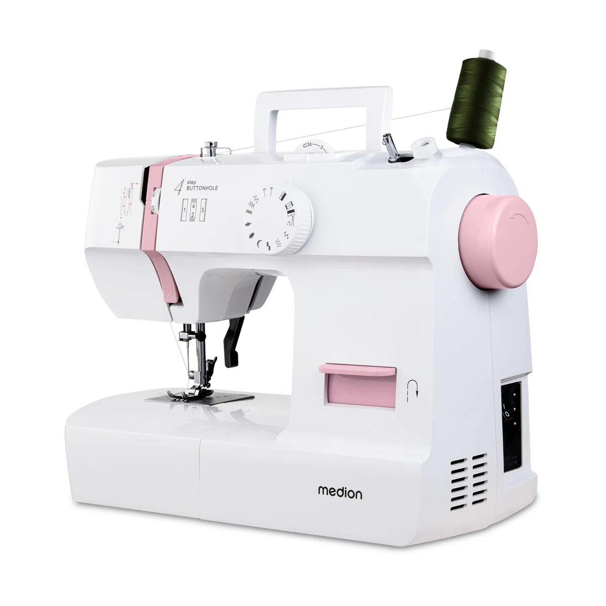 MEDION Macchina per cucire SM70 (70 watt, 12 diversi modelli di punto, luce di cucitura a LED, lunghezza del punto regolabile, pulsante di inversione, tagliafilo, MD11179) rosa