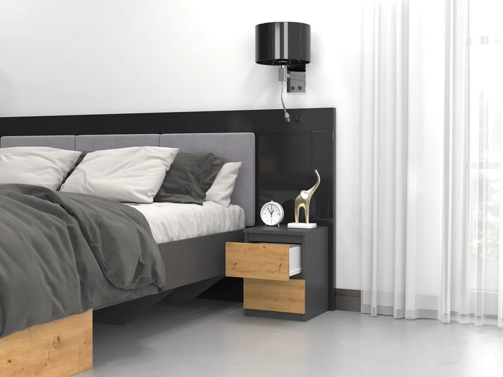 3E 3xE living.com Comodino, consolle da notte con 2 cassetti in antracite e rovere artisano con piano (larghezza x altezza): 30 x 40 x 30 cm