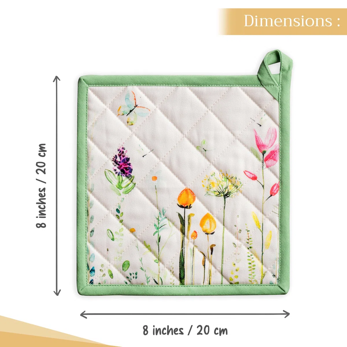 Maison d' Hermine Set di presine, 100% cotone, resistenti al calore, 20 cm x 20 cm, con anello per barbecue, per maneggiare padelle calde, Primavera Estate (Botanical Fresh, confezione da 2)
