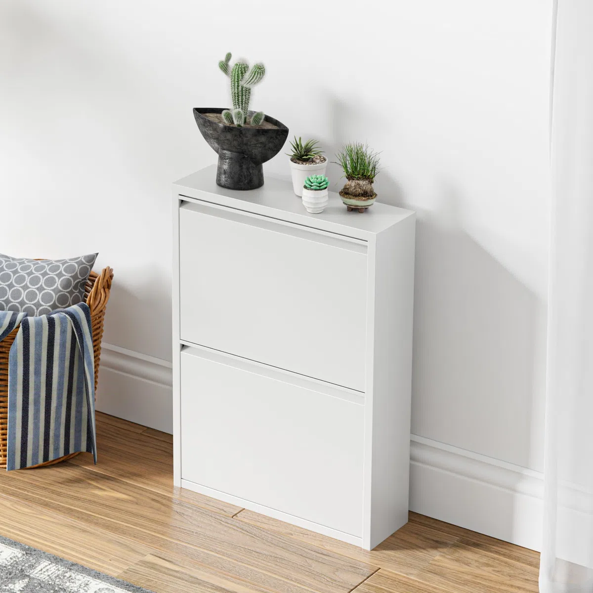 [en.casa] Scarpiera Salvaspazio con 2 Contenitori Ribaltabili Portascarpe in Metallo Mobile per Ingresso Giardino Spogliatoio - Bianco