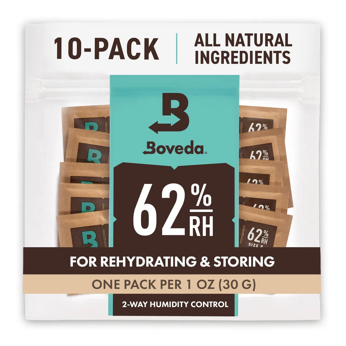 Boveda per conservazione rimedi erbacei | regolatore di umidità a 2 vie UR 62% | Formato 8 per proteggere fino a 30 grammi | Previene la perdita di terpeni durante essiccazione | 10 pezzi