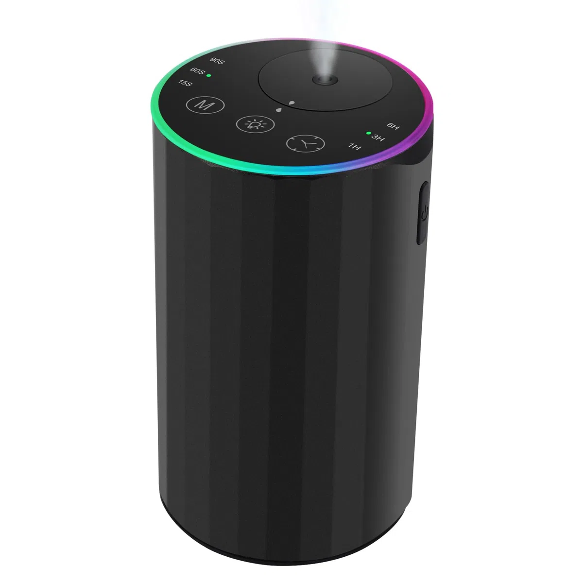 Diffusore senza acqua per oli essenziali per casa, funzionamento a batteria, senza fili, con temporizzazione e 3 livelli di nebbia, auto, camera da letto, ufficio, lega di alluminio nera (Schwarz)