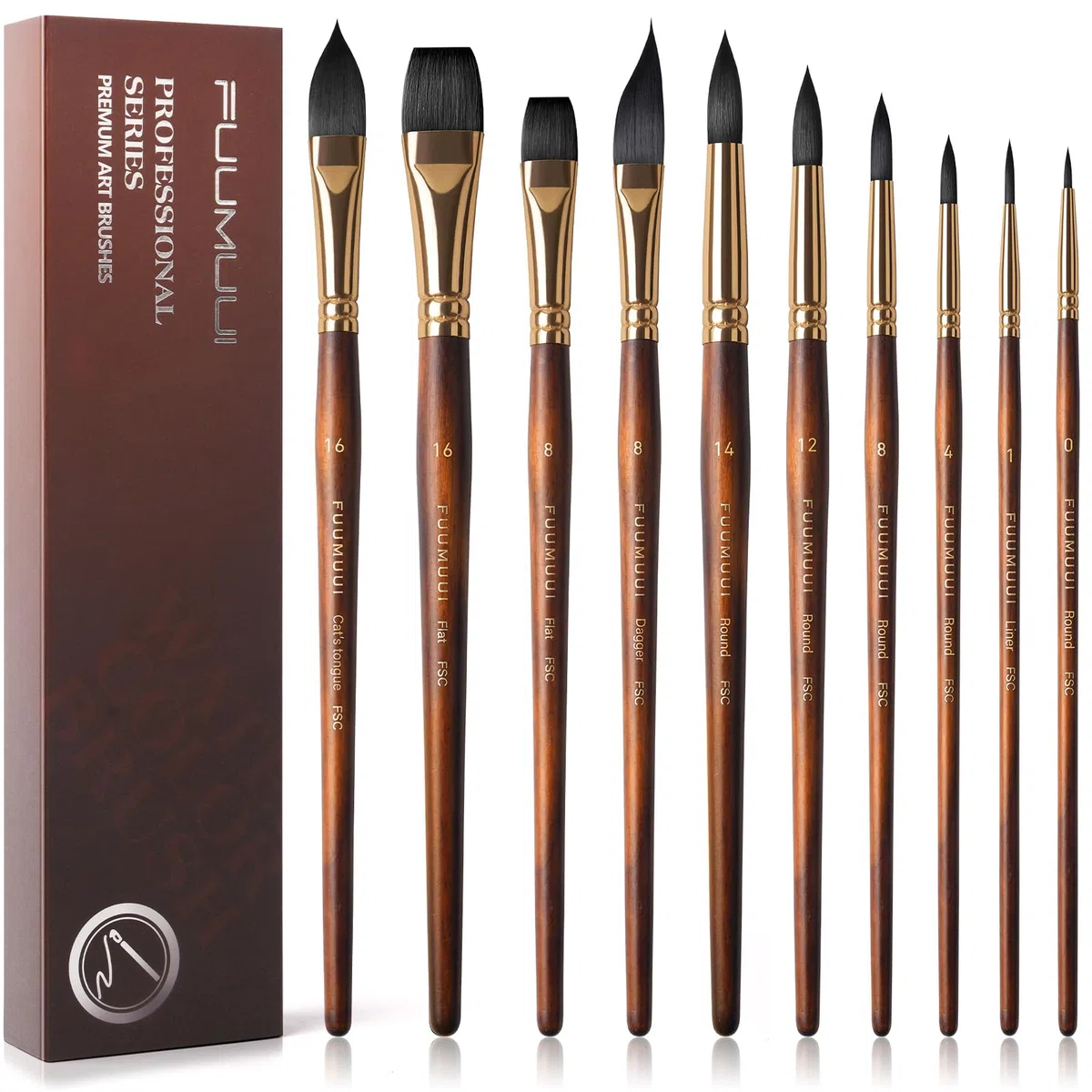 Pennelli Acquerello Professionali - Set di 10 Pennelli Per Dipingere per Acquerello, Inchiostro, Pennello Acquerelli in Setola Sintetica Scoiattolo per Alta Assorbenza | Watercolor Brushes