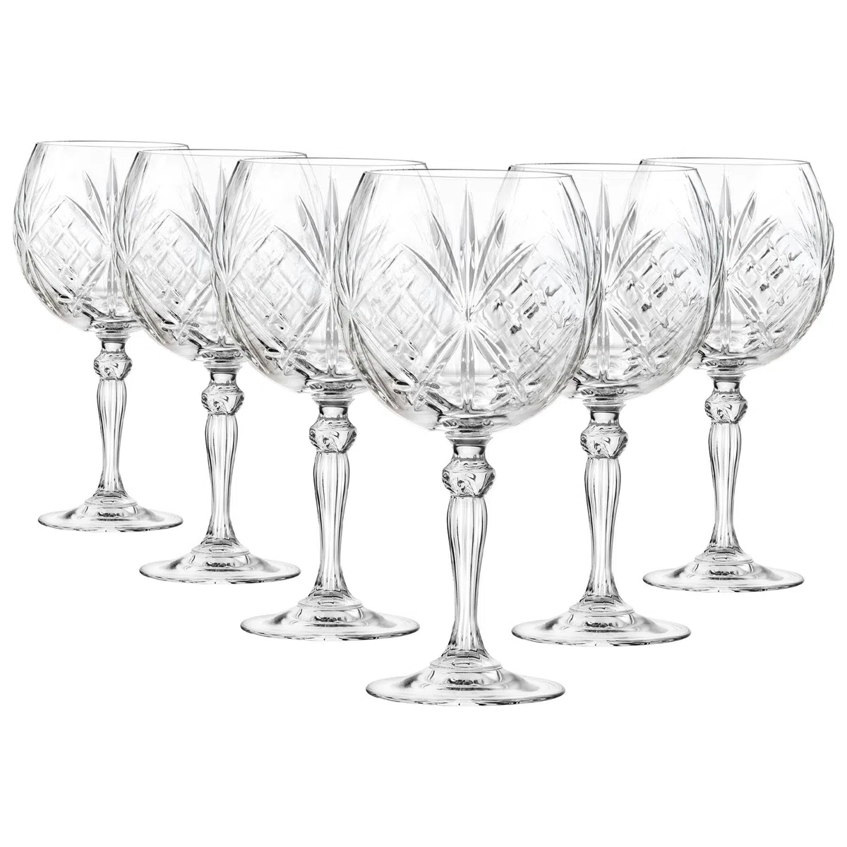 6x 650ml Melodia Bicchieri da Gin - Grande Gambo Lungo a Forma di Ciotola G&T Cocktail Potabile Copa Tonico Vetro Set di Regalo - Di RCR Crystal