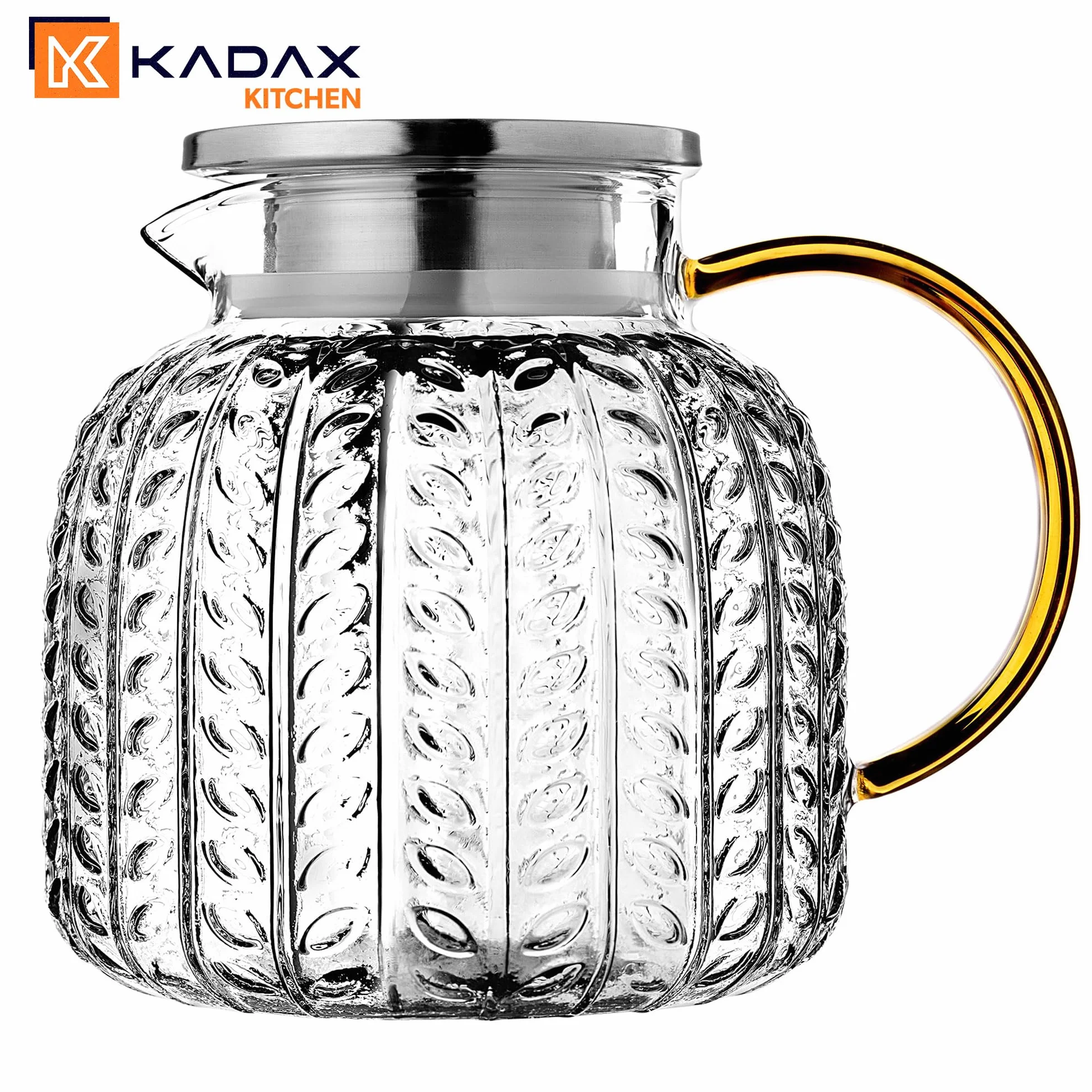 KADAX Teiera 1,3 litri in vetro borosilicato, caraffa in vetro resistente al calore con coperchio in acciaio inox e filtro integrato, teiera in vetro, caraffa in vetro