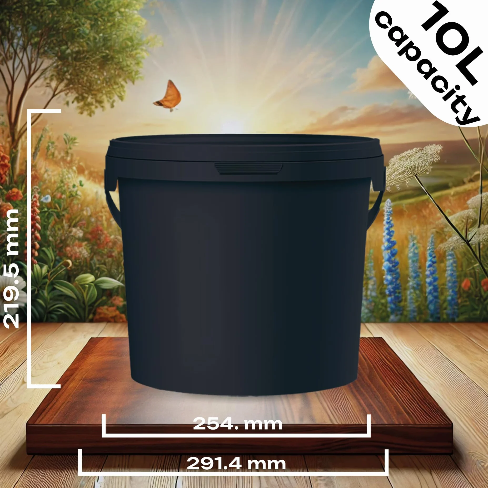 POSH Secchio con coperchio – Nero, in plastica, per alimenti, impermeabile, inodore, robusto, stabile, ermetico, secchio con maniglia (3, 10L)