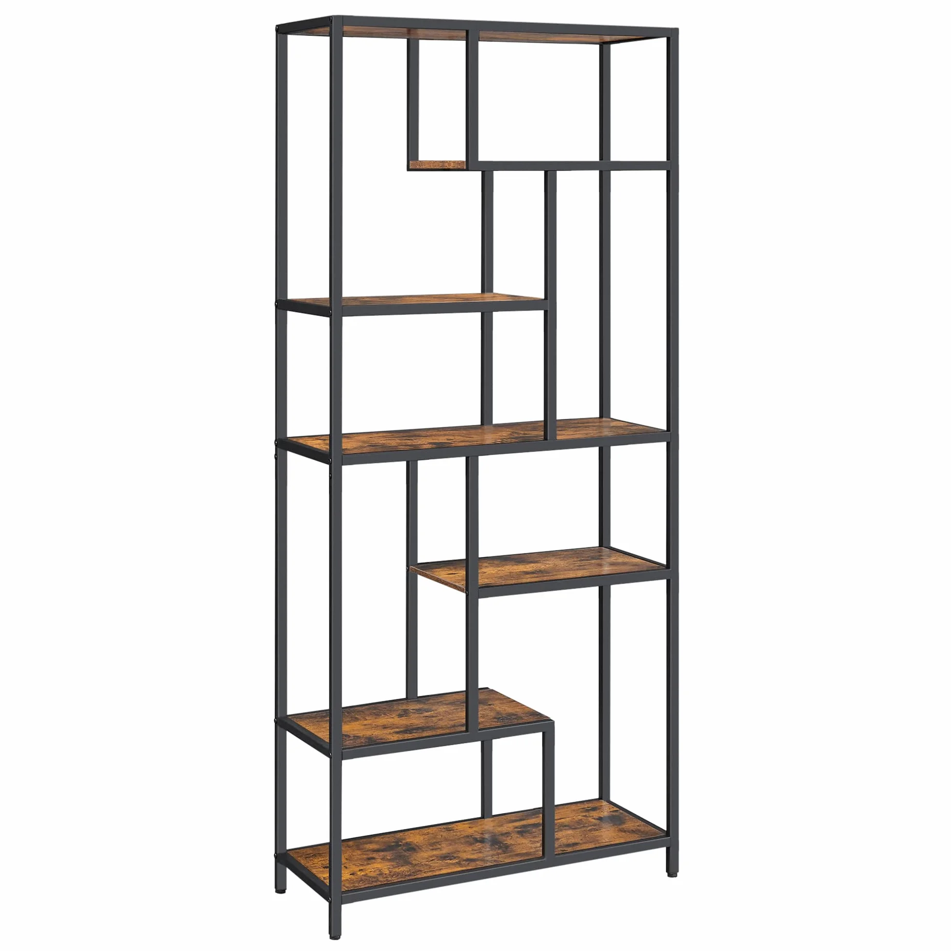 VASAGLE Libreria Scaffale, Libreria Verticale a 6 Ripiani, Porta Piante, 30 x 80 x 180 cm, Pannello di Truciolato, Studio Soggiorno Camera da Letto Cucina, Marrone Vintage e Nero LLS119B01