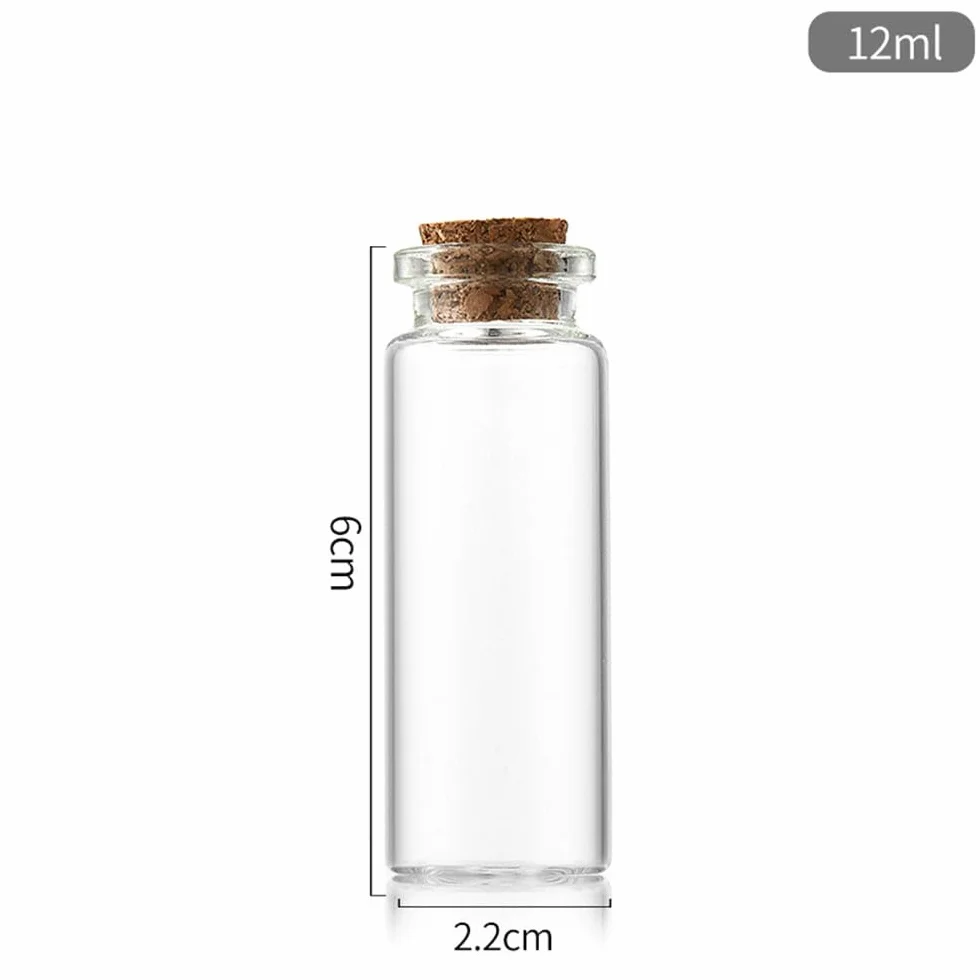 LGEGE Mini bottiglie di plastica da 12 ml con tappo in sughero, set da 50 pezzi, 22 x 60 mm, piccole bottiglie di sabbia per decorazioni per feste, artigianato fai da te