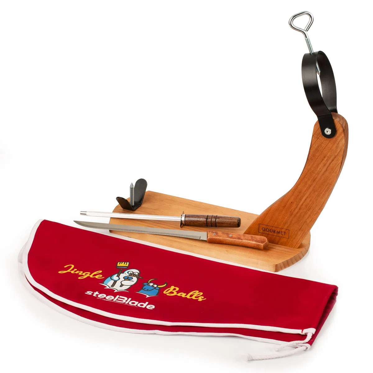 Prosciutto Gondola + Copri prosciutto Kukuxumusu + Coltello prosciutto e Chaira - Supporto prosciutto prodotto in Spagna